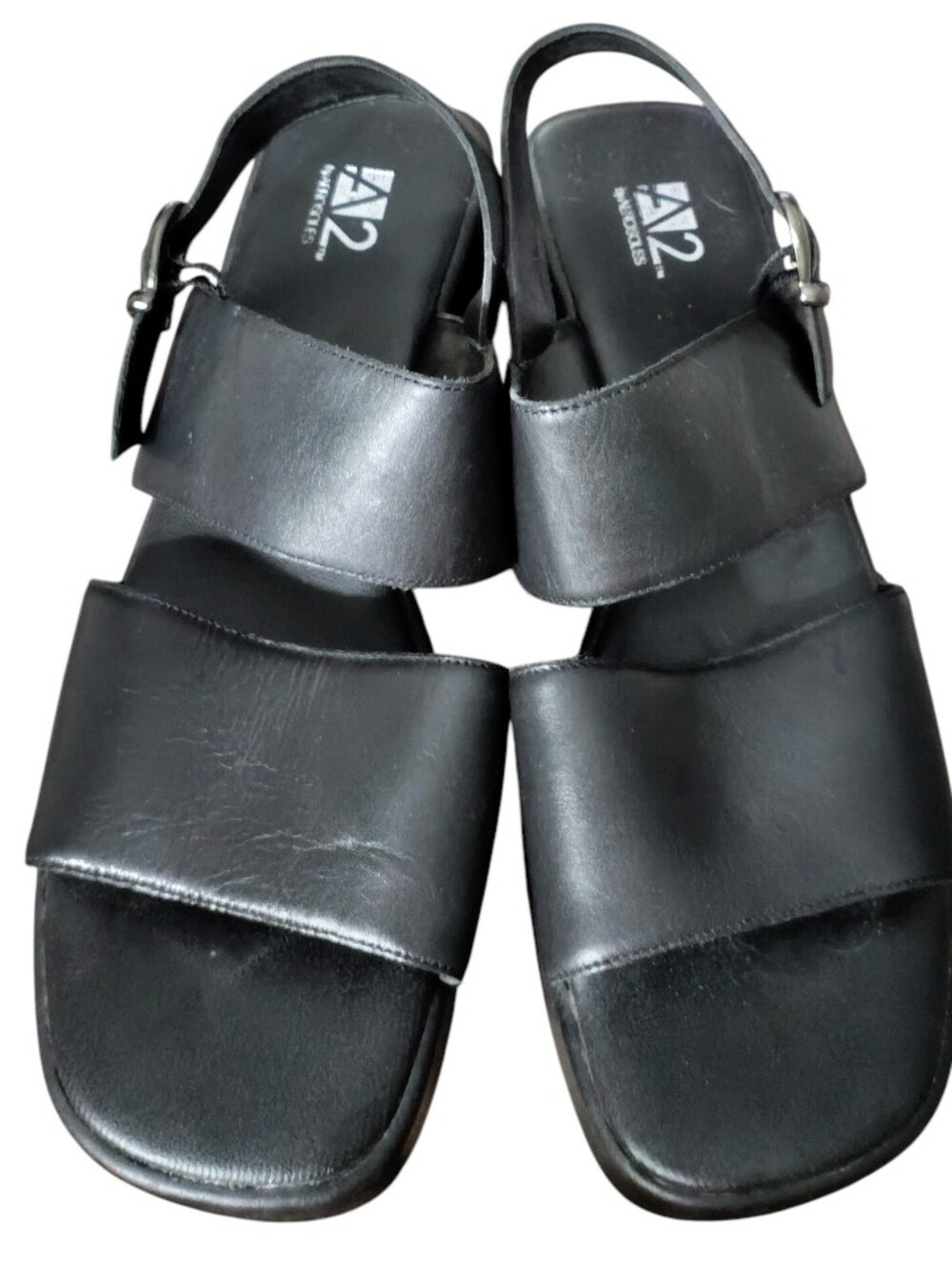 A2 By Aerosoles Black Leather Wide-Strap Slingback Sandals Size 11